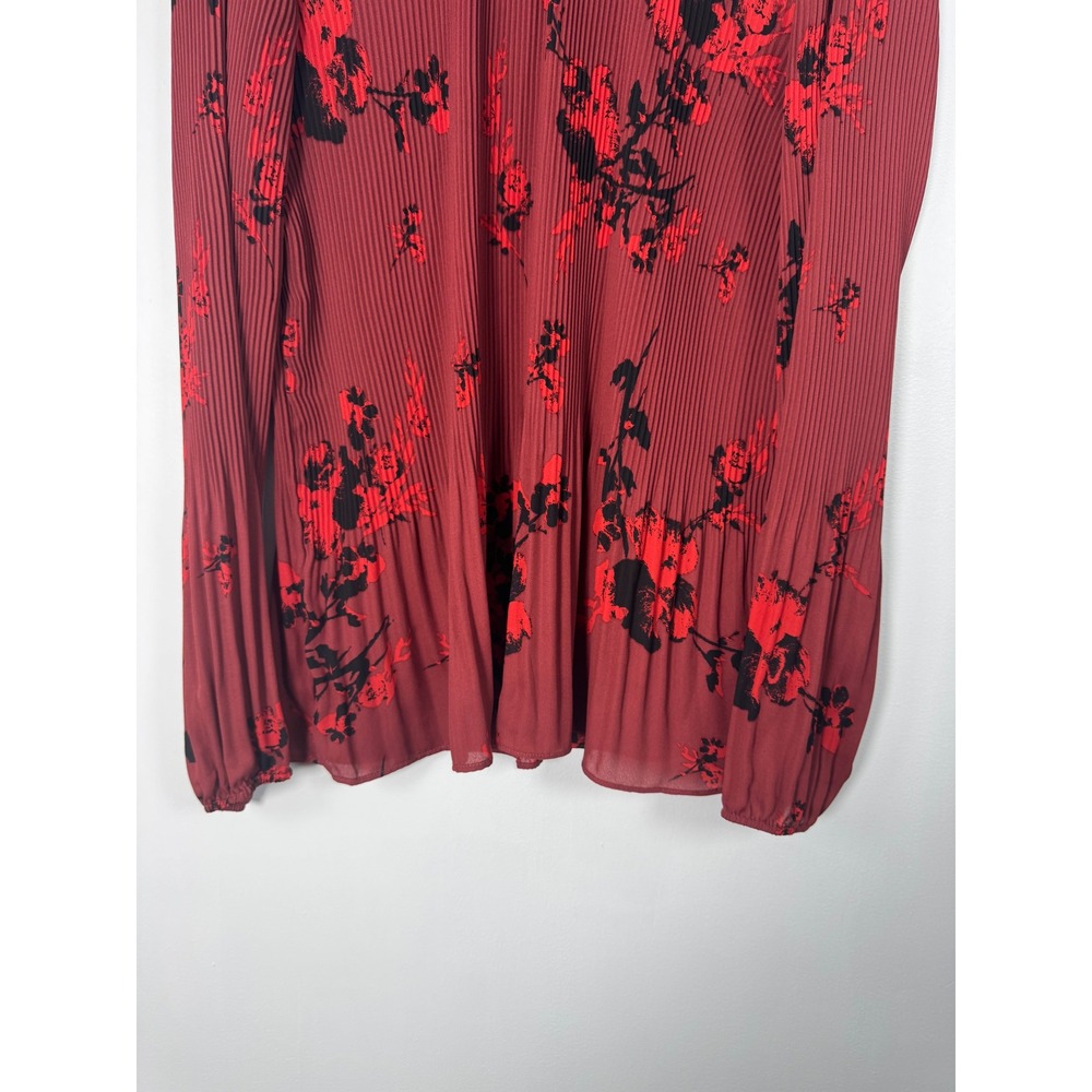 Dark Romance Simply Vera Vera Wang Womens L Pleated Blouse‎ Burgundy Red Floral - Picture 8 of 8